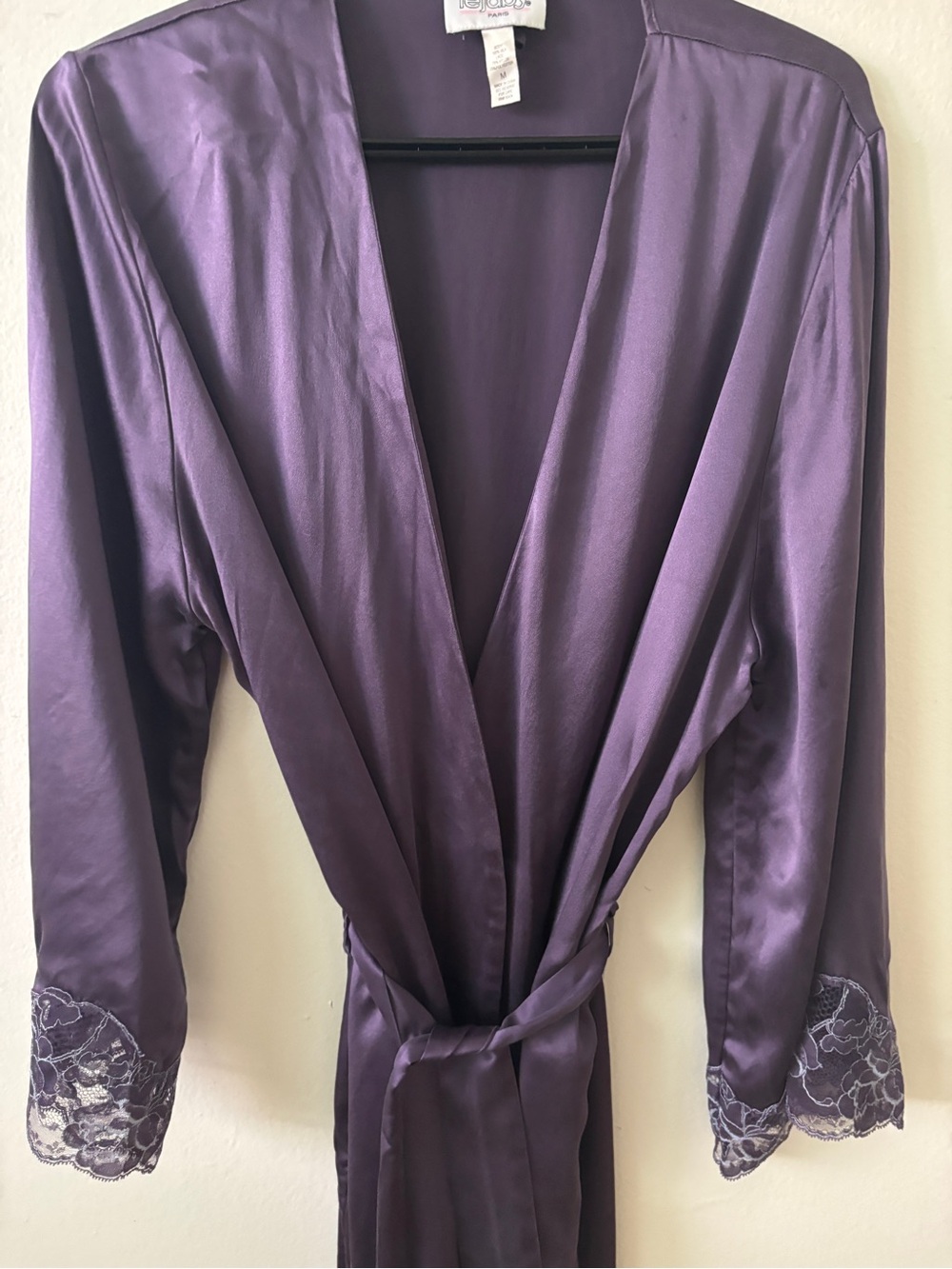 Silk Lace-Trim Robe in Deep Plum by Rene Rofe - Picture 3 of 6